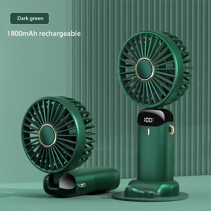 Portable Handheld Mini Fan Foldable Neck Hanging Fans 5 Speed USB Rechargeable Fan with Phone Stand and Display Screen 1800Mah